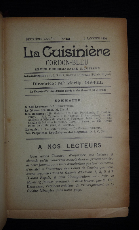 Page de titre de la revue La Cuisinière Cordon Bleu 1896
